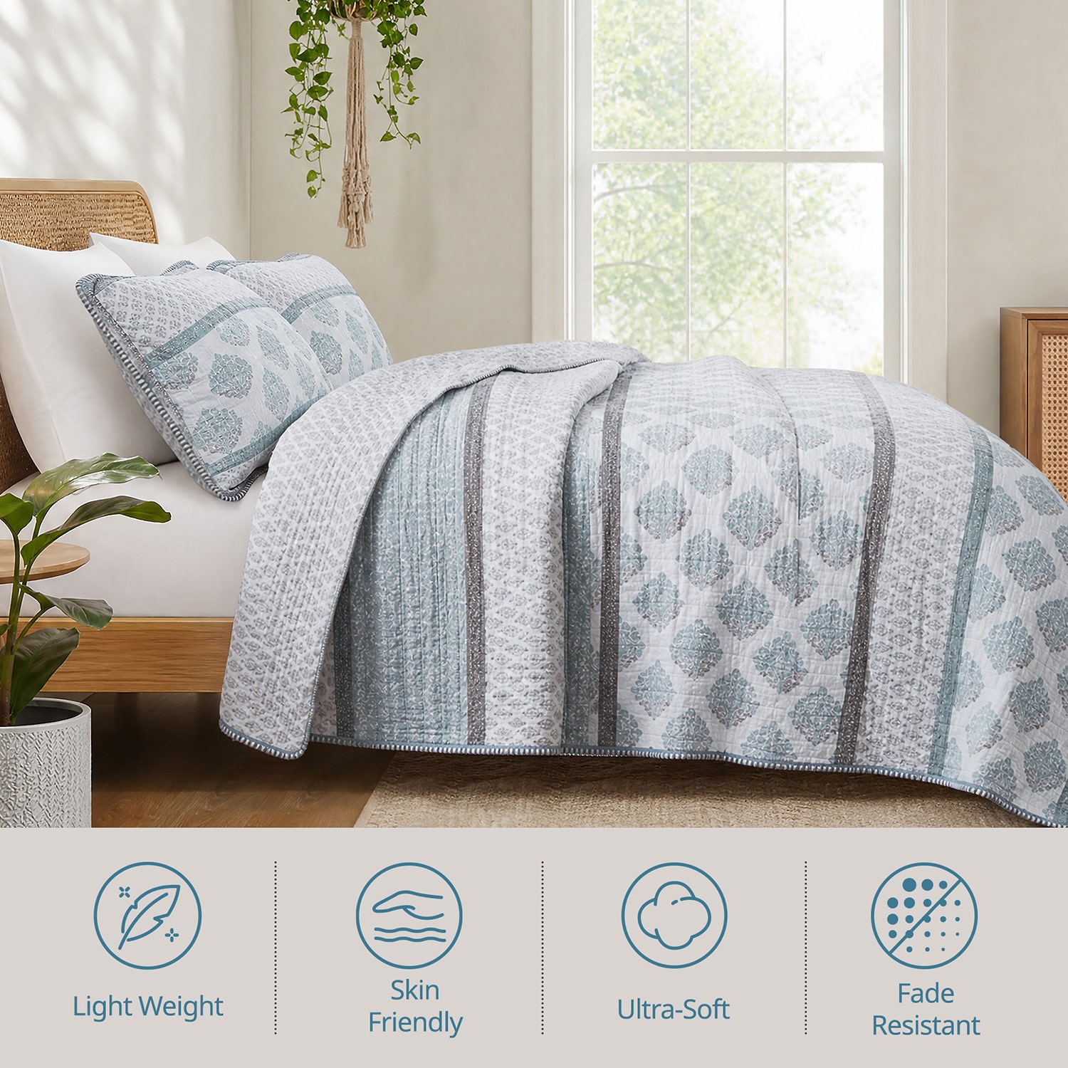 INK+IVY Surya Block Print Cotton Reversible 3-pc. Quilt Set