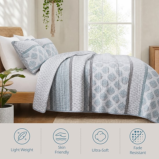 INK+IVY Surya Block Print Cotton 3-pc. Reversible Quilt Set