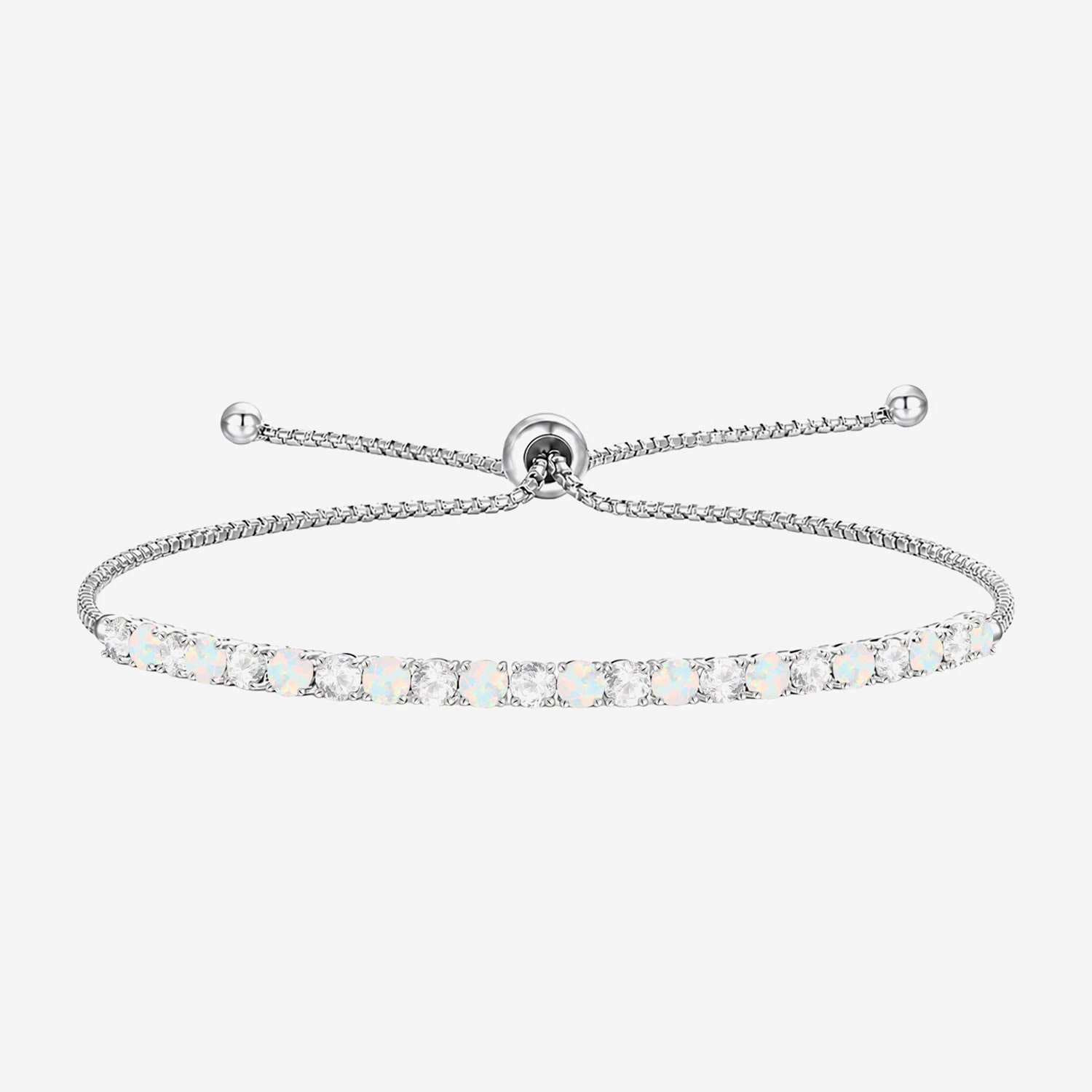 Womens Lab Created White Opal Sterling Silver Bolo Bracelet