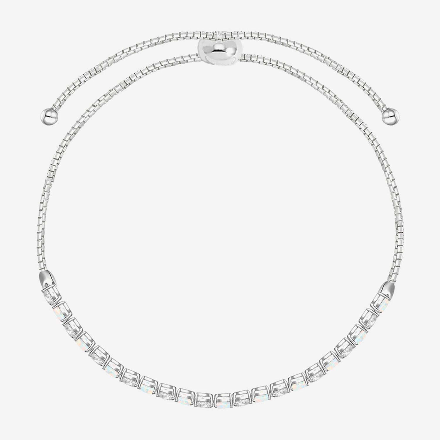 Womens Lab Created White Opal Sterling Silver Bolo Bracelet
