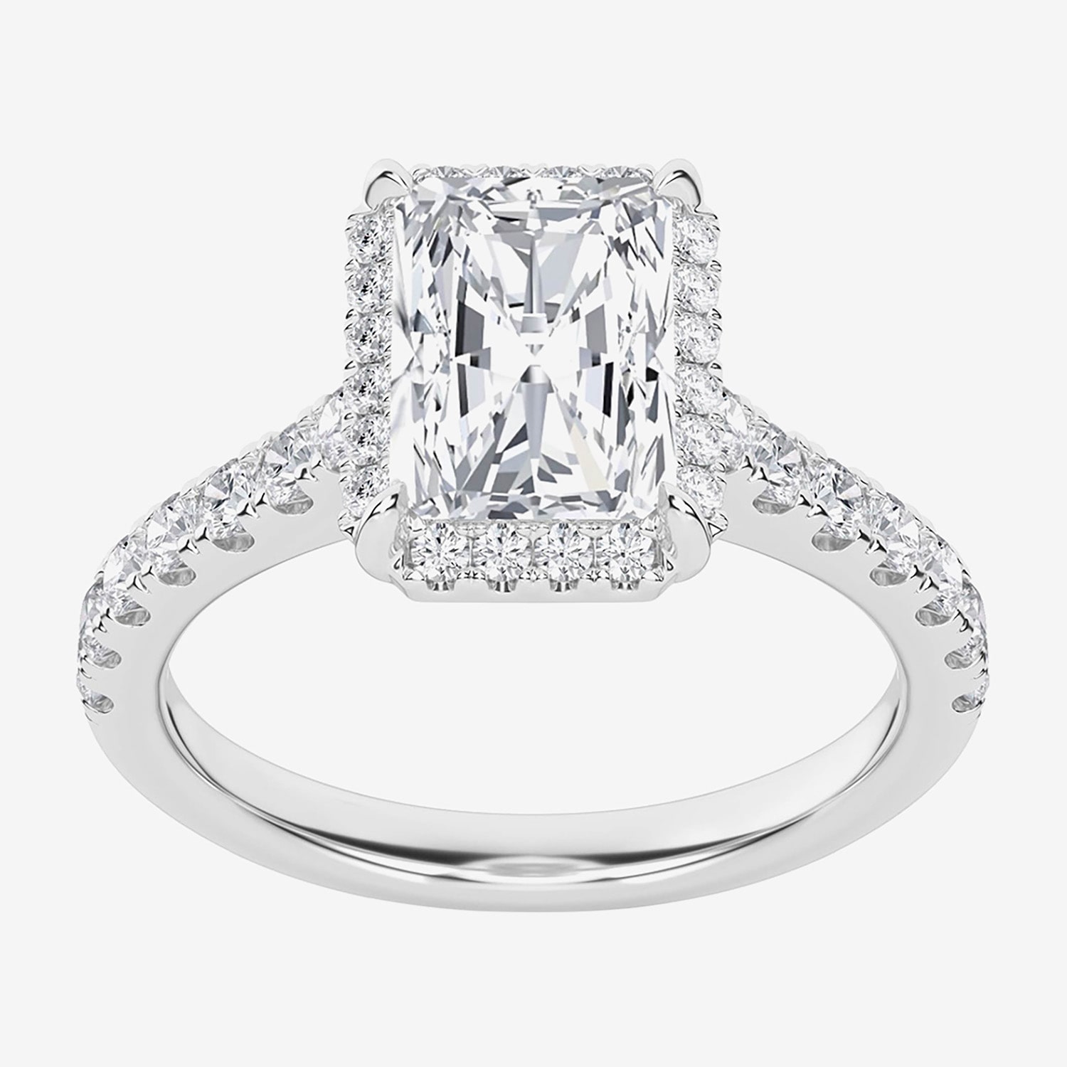 (G / Si1-Si2) Womens 2 1/2 CT. T.W. Lab Grown White Diamond 10K Gold Rectangular Side Stone Halo Engagement Ring