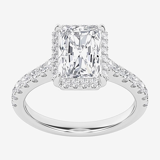 (G / Si1-Si2) Womens 2 1/2 CT. T.W. Lab Grown White Diamond 10K Gold Rectangular Side Stone Halo Engagement Ring