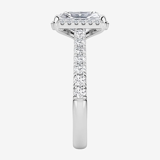 (G / Si1-Si2) Womens 2 1/2 CT. T.W. Lab Grown White Diamond 10K Gold Rectangular Side Stone Halo Engagement Ring