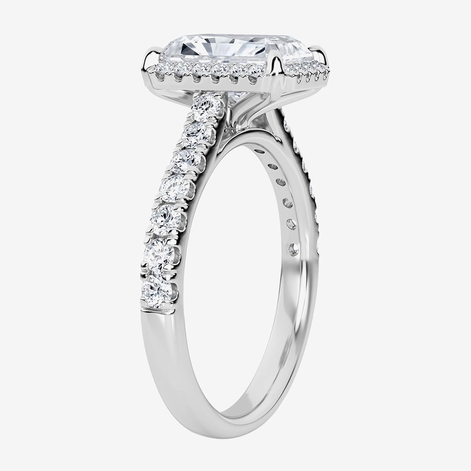 (G / Si1-Si2) Womens 2 1/2 CT. T.W. Lab Grown White Diamond 10K Gold Rectangular Side Stone Halo Engagement Ring