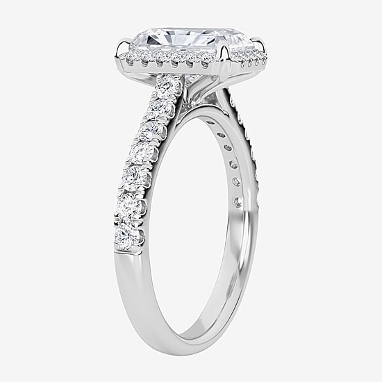 (G / Si1-Si2) Womens 2 1/2 CT. T.W. Lab Grown White Diamond 10K Gold Rectangular Side Stone Halo Engagement Ring