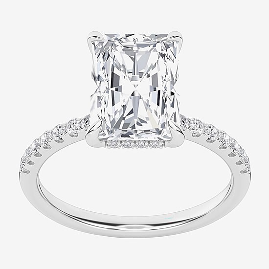 Signature By Modern Bride (G / Si1-Si2) Womens 3 1/4 CT. T.W. Lab Grown White Diamond 10K Gold Rectangular Side Stone Engagement Ring