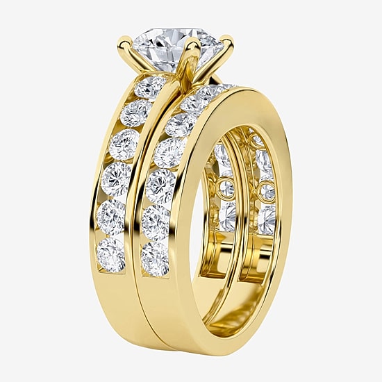 (G / Si1-Si2) Womens 4 CT. T.W. Lab Grown White Diamond 14K Gold Over Silver Round Side Stone Bridal Set