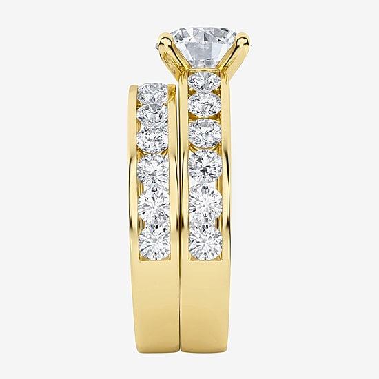 (G / Si1-Si2) Womens 4 CT. T.W. Lab Grown White Diamond 14K Gold Over Silver Round Side Stone Bridal Set