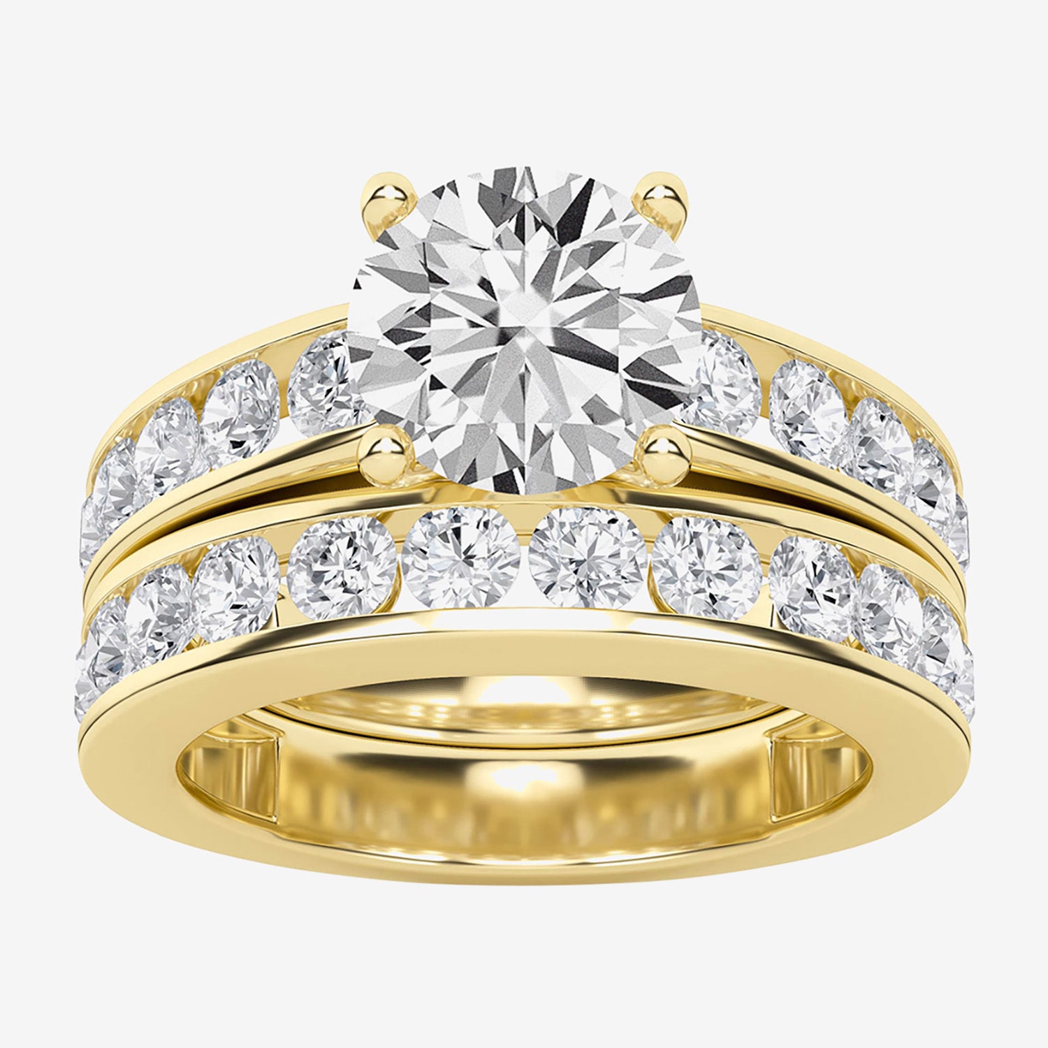 (G / Si1-Si2) Womens 4 CT. T.W. Lab Grown White Diamond 14K Gold Over Silver Round Side Stone Bridal Set