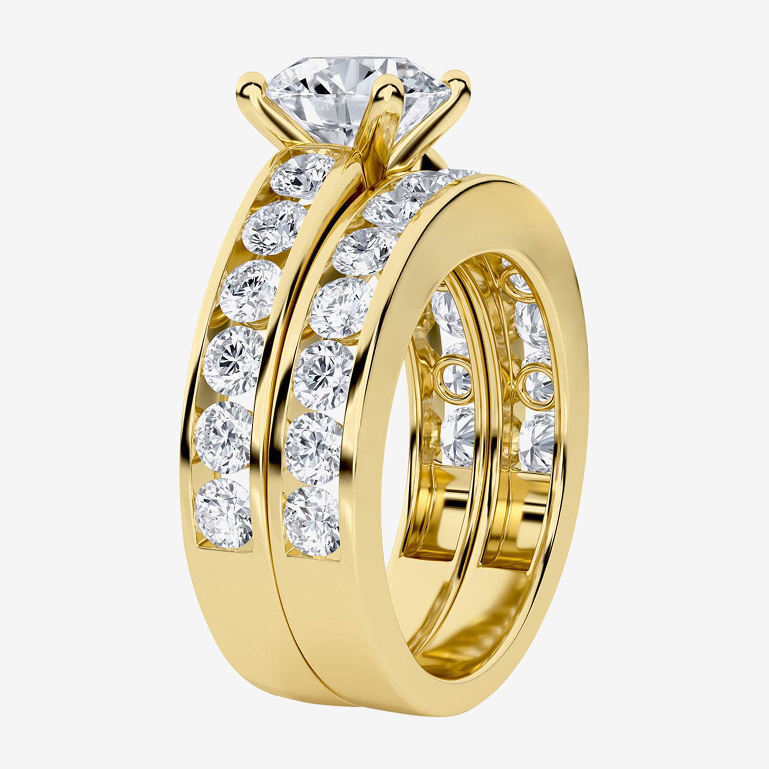 (G / Si1-Si2 ) Womens 3 1/4 CT. T.W. Lab Grown White Diamond 10K Gold Round Side Stone Engagement Ring