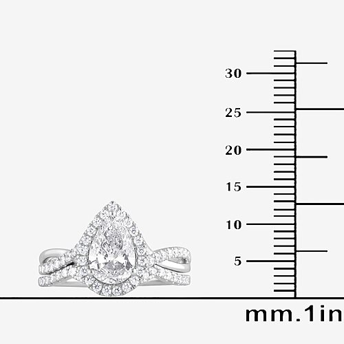 Modern Bride (g / Si1-si2) Womens 2 Ct. T.w. Lab Grown White Diamond Sterling Silver Pear Side Stone Bridal Set