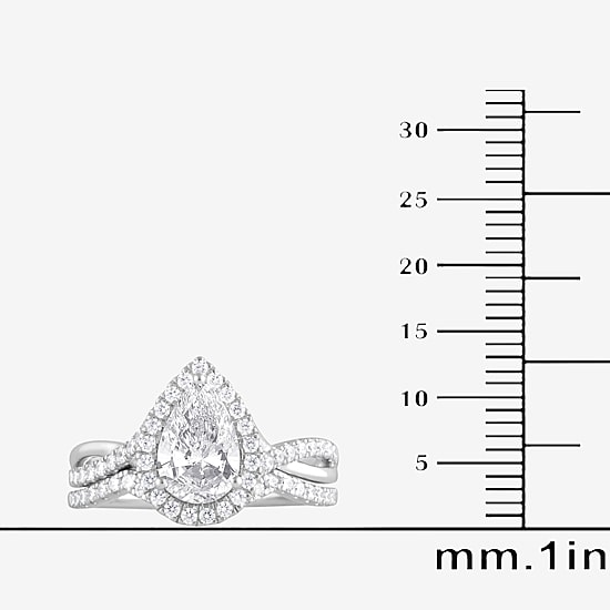 (G / Si1-Si2) Womens 2 CT. T.W. Lab Grown White Diamond Sterling Silver Pear Side Stone Bridal Set