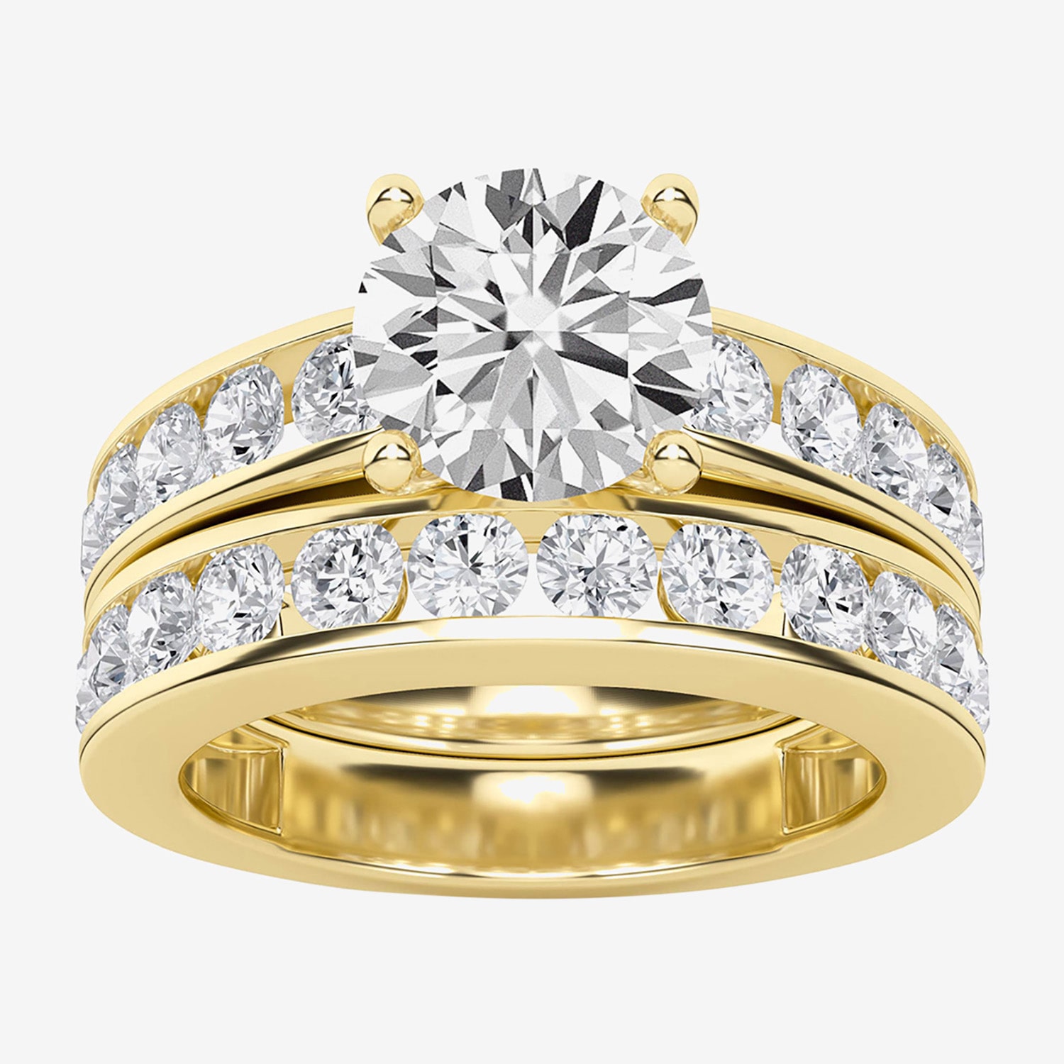 (G / Si1-Si2 ) Womens 3 1/4 CT. T.W. Lab Grown White Diamond 10K Gold Round Side Stone Engagement Ring