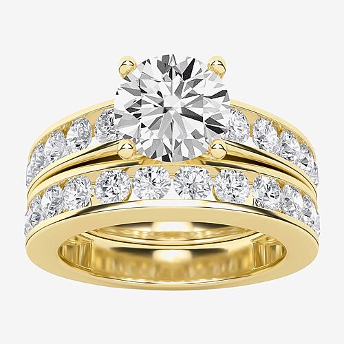 Modern Bride (g / Si1-si2 ) Womens 3 1/4 Ct. T.w. Lab Grown White Diamond 10k Gold Round Side Stone Engagement Ri In Yellow