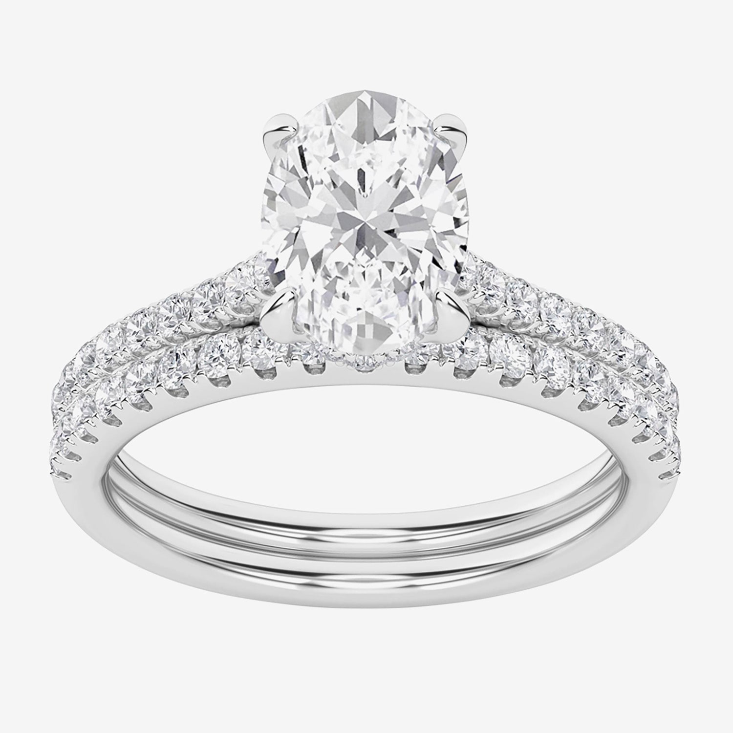 (G / Si1-Si2) Womens 2 CT. T.W. Lab Grown White Diamond Sterling Silver Oval Side Stone Bridal Set
