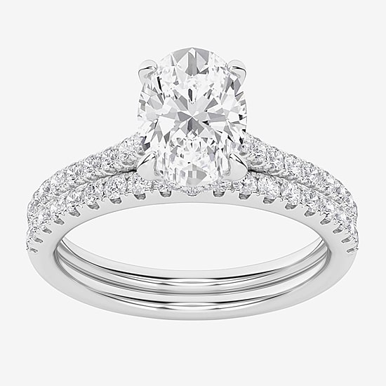 (G / Si1-Si2) Womens 2 CT. T.W. Lab Grown White Diamond Sterling Silver Oval Side Stone Bridal Set