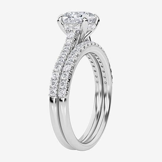 (G / Si1-Si2) Womens 2 CT. T.W. Lab Grown White Diamond Sterling Silver Round Side Stone Bridal Set