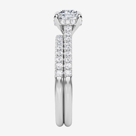 (G / Si1-Si2) Womens 2 CT. T.W. Lab Grown White Diamond Sterling Silver Round Side Stone Bridal Set