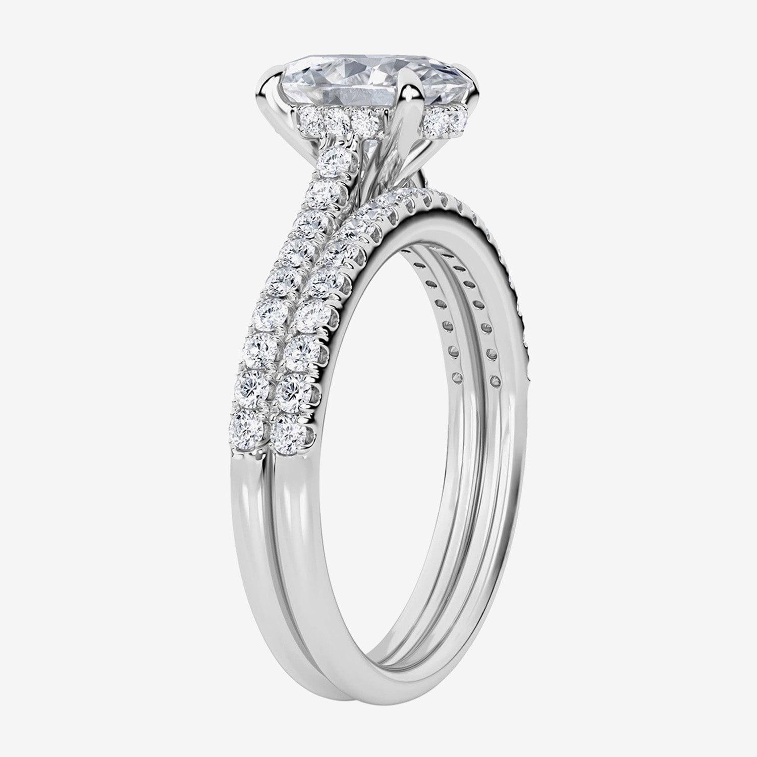 (G / Si1-Si2) Womens 2 CT. T.W. Lab Grown White Diamond Sterling Silver Oval Side Stone Bridal Set