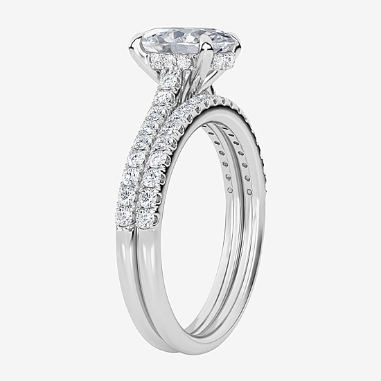 (G / Si1-Si2) Womens 2 CT. T.W. Lab Grown White Diamond Sterling Silver Oval Side Stone Bridal Set