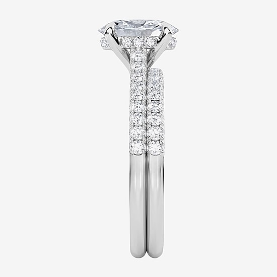 (G / Si1-Si2) Womens 2 CT. T.W. Lab Grown White Diamond Sterling Silver Oval Side Stone Bridal Set