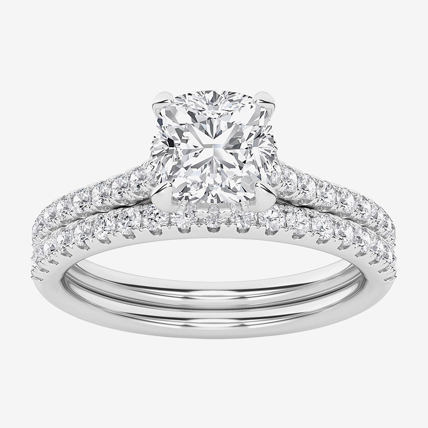 (G / Si1-Si2) Womens 2 CT. T.W. Lab Grown White Diamond Sterling Silver Round Side Stone Bridal Set