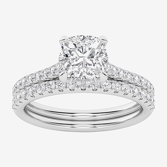 (G / Si1-Si2) Womens 2 CT. T.W. Lab Grown White Diamond Sterling Silver Round Side Stone Bridal Set