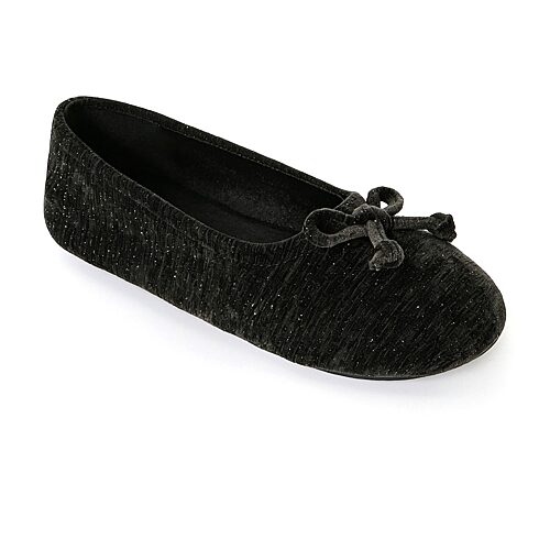 Isotoner Chenille Womens Ballerina Slippers In Black