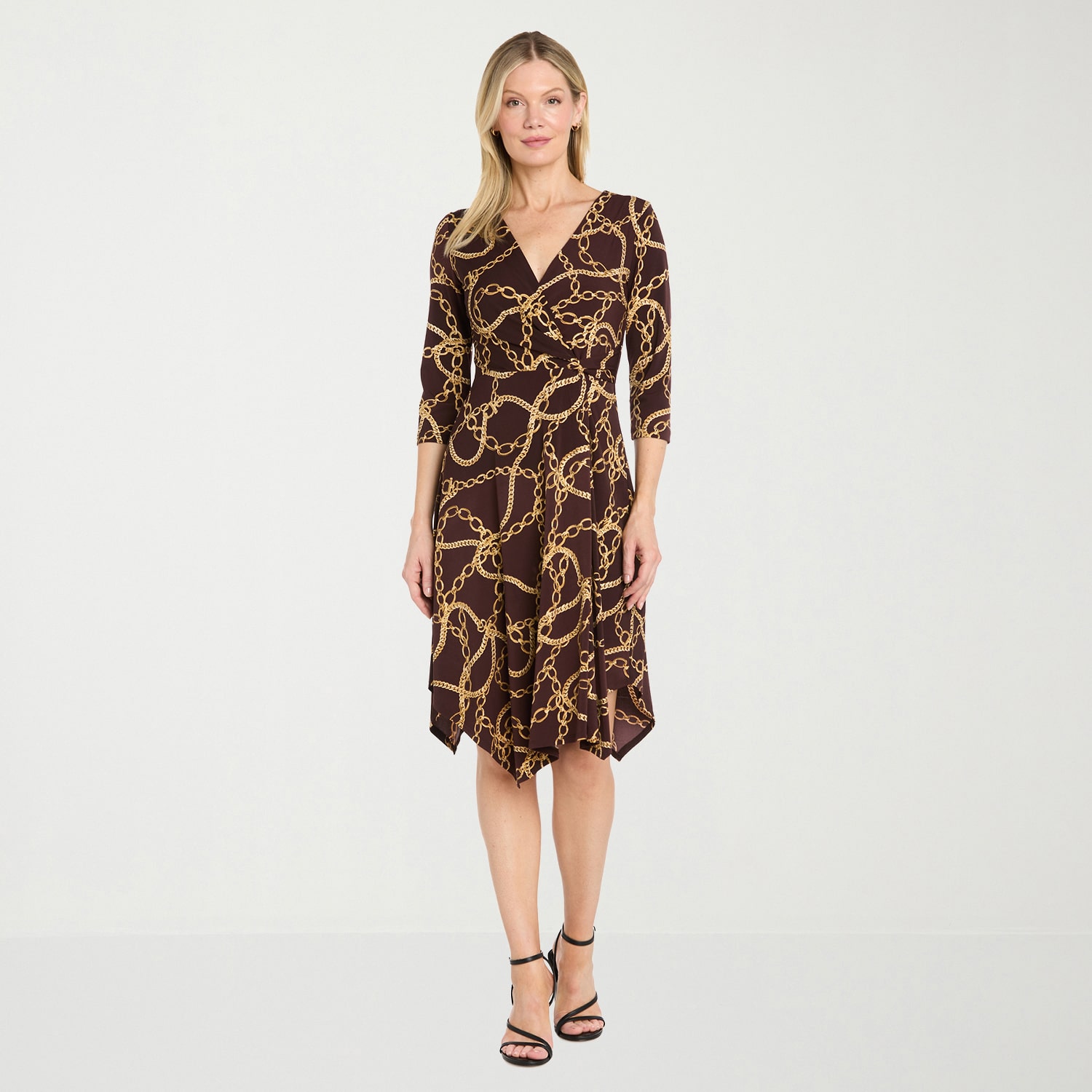 Sophia Cristina Womens 3/4 Sleeve Wrap Dress