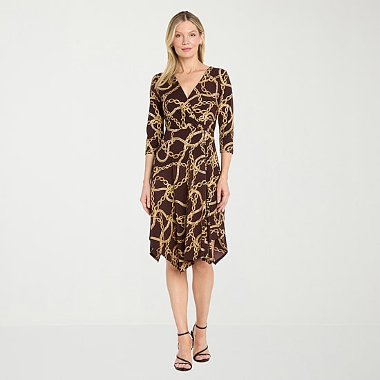 Sophia Cristina Womens 3/4 Sleeve Wrap Dress