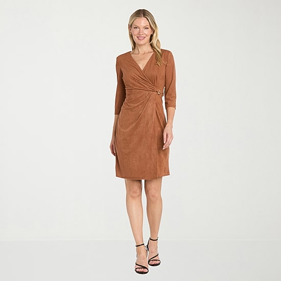 Sophia Cristina Womens 3/4 Sleeve Wrap Dress