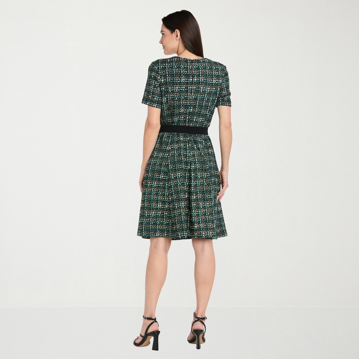 R & M Richards Womens Scoop Neck Short Sleeve Fitted Fit + Flare Dress