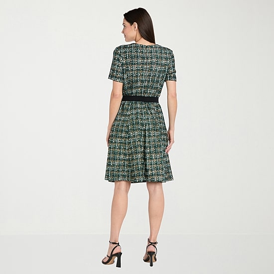 R & M Richards Womens Scoop Neck Short Sleeve Fitted Fit + Flare Dress