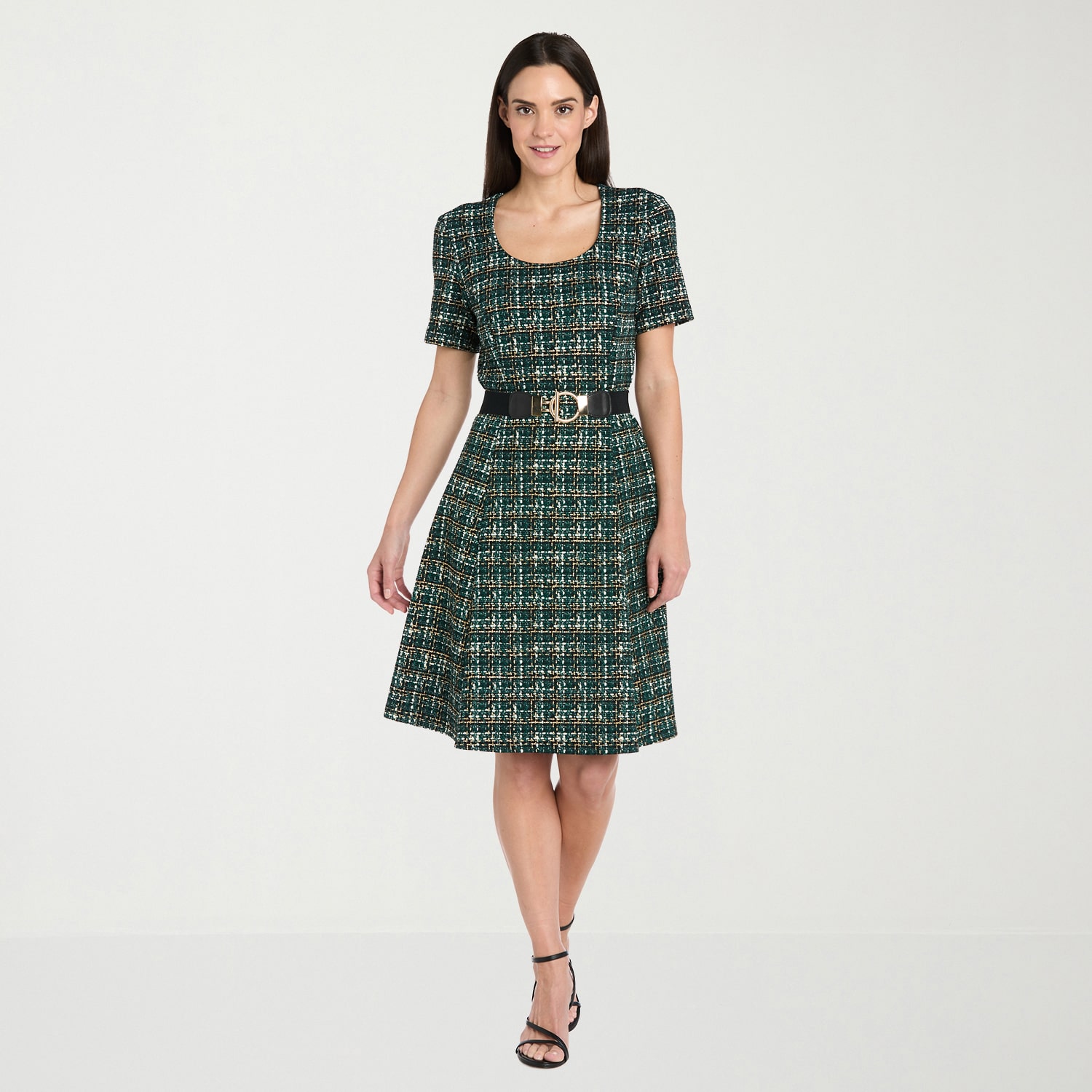 R & M Richards Womens Scoop Neck Short Sleeve Fitted Fit + Flare Dress