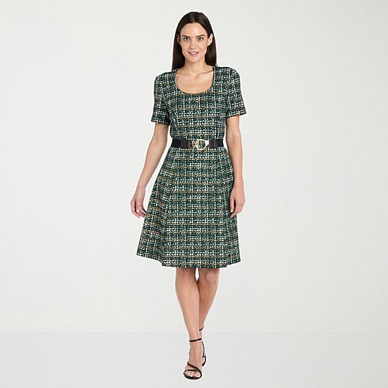R & M Richards Womens Scoop Neck Short Sleeve Fitted Fit + Flare Dress