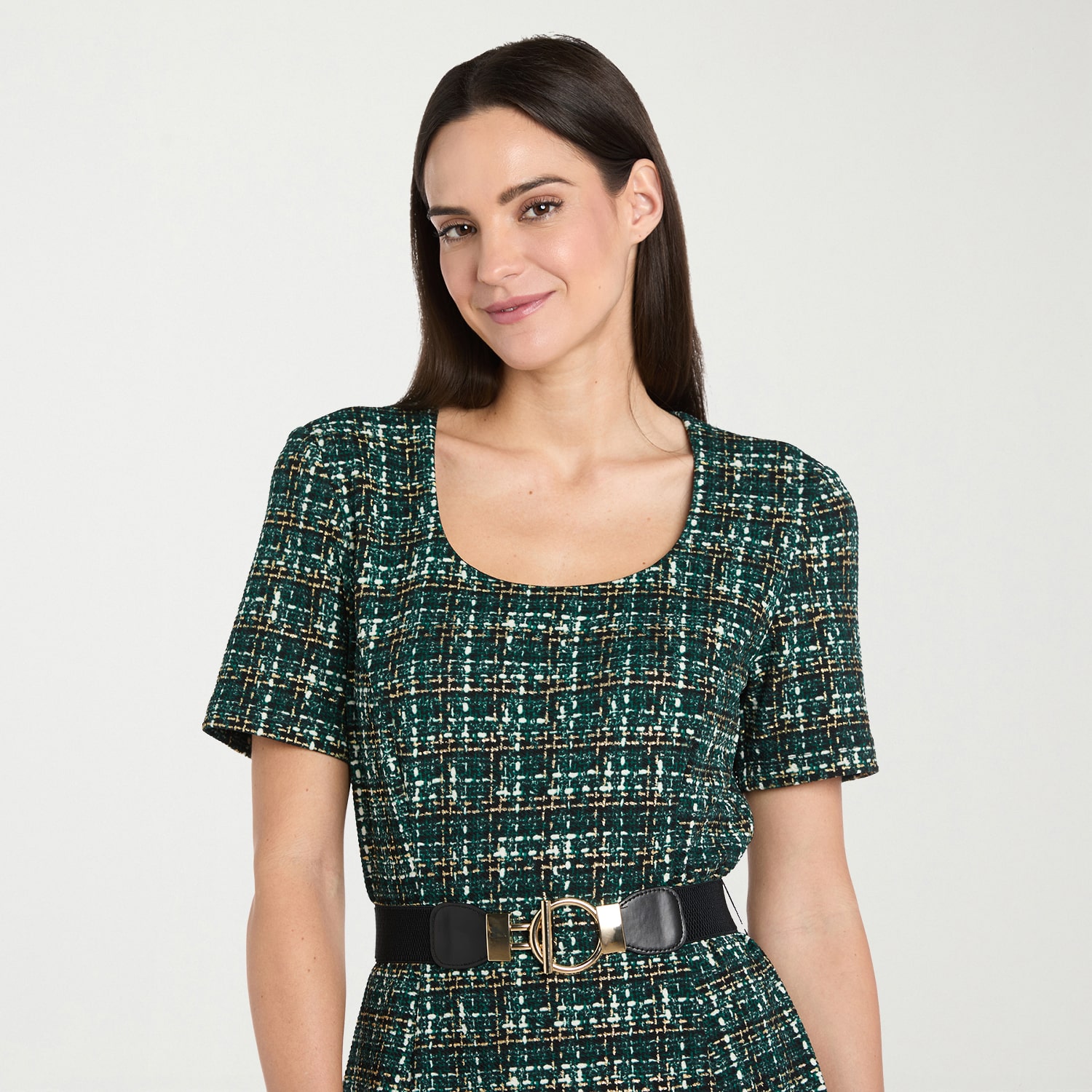 R & M Richards Womens Scoop Neck Short Sleeve Fitted Fit + Flare Dress