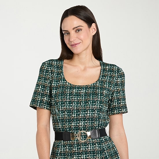 R & M Richards Womens Scoop Neck Short Sleeve Fitted Fit + Flare Dress