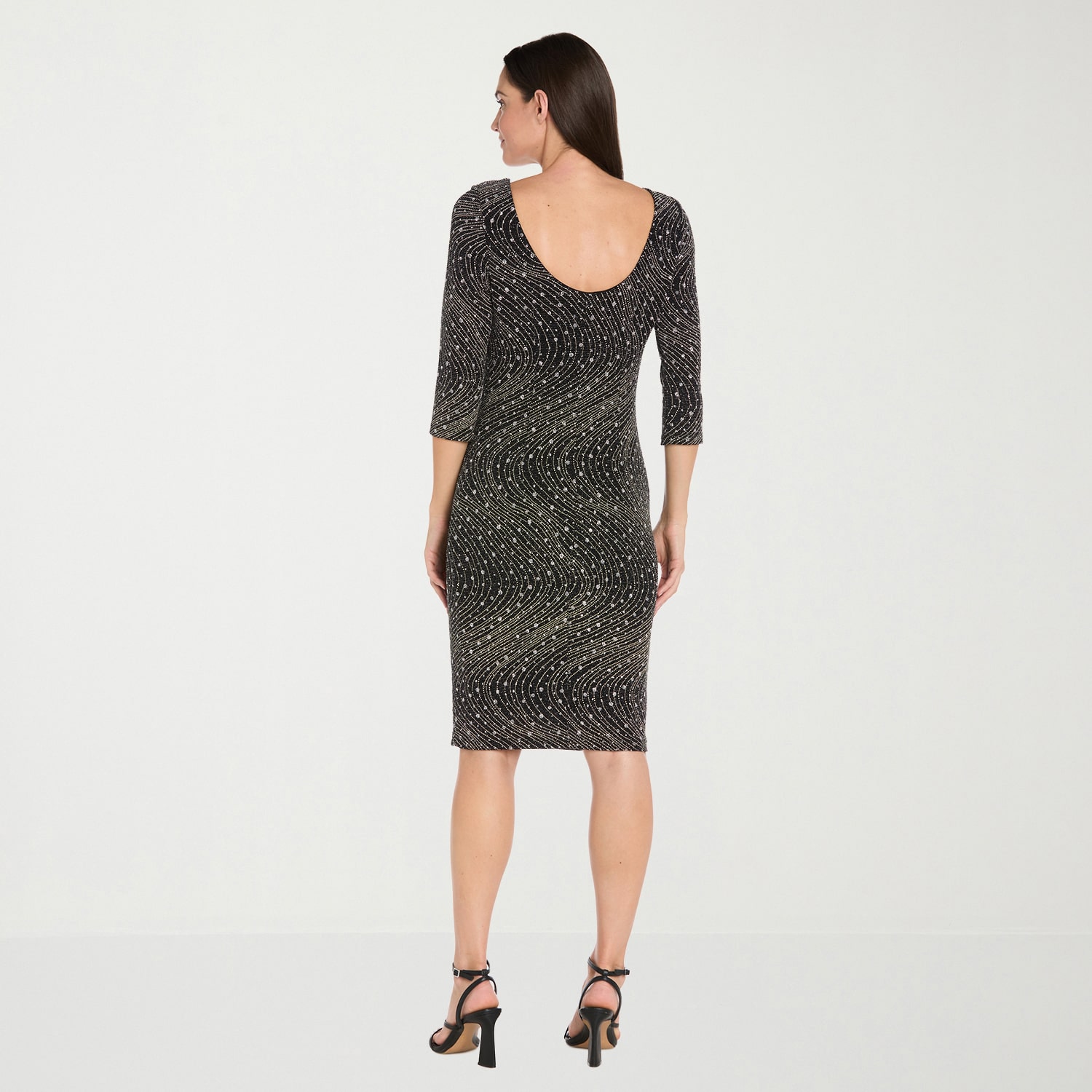 R & M Richards Womens Boat Neck 3/4 Sleeve Sheath Dress