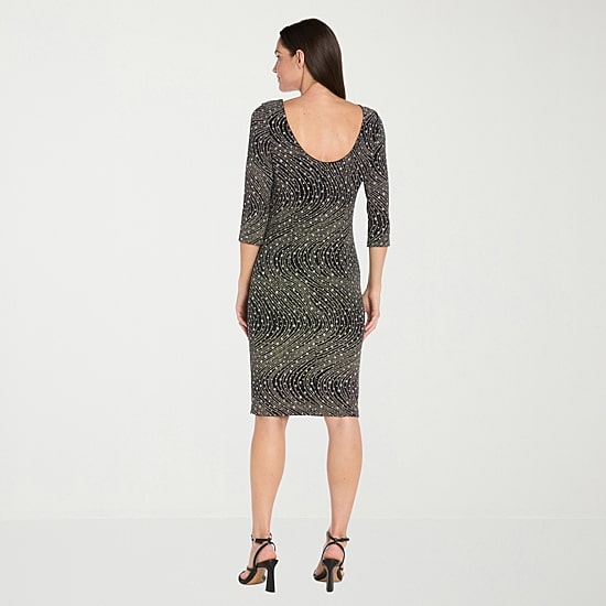 R & M Richards Womens Boat Neck 3/4 Sleeve Sheath Dress