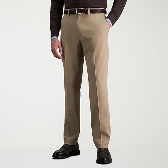 Haggar Premium No Iron Khaki Mens Comfort Waistband Slim Fit Flat Front Pant
