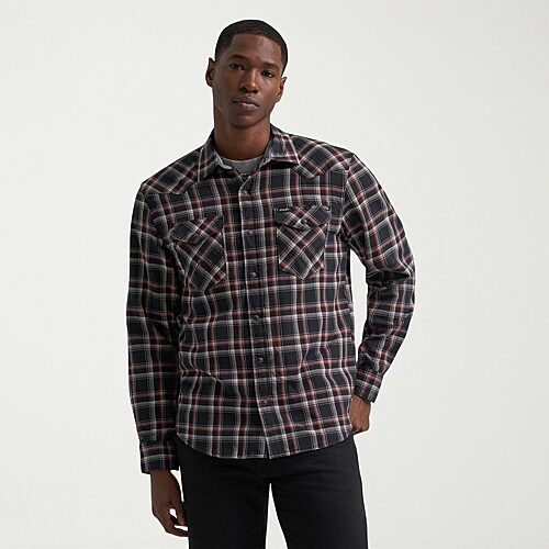 Wrangler Broken Twill Mens Long Sleeve Regular Fit Stretch Fabric Button-Down Shirt, Medium, Black
