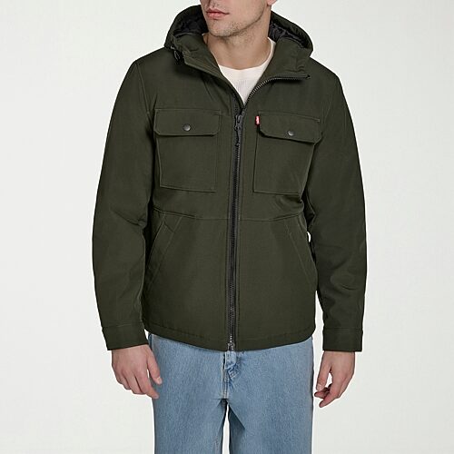 Levi 's Mens Hooded Weather Resistant Midweight Softshell Jacket In Green