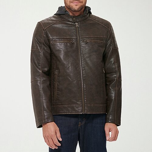 Levi 's Mens Faux Leather Hooded Midweight Jacket In Brown
