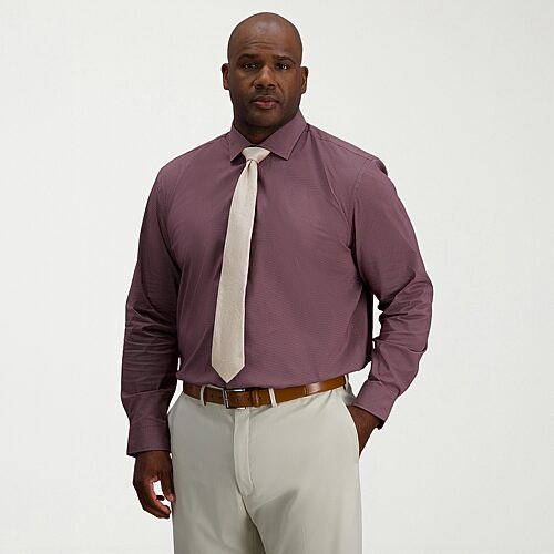 Haggar Big And Tall Mens Classic Fit Wrinkle Free Long Sleeve Dress Shirt In Red