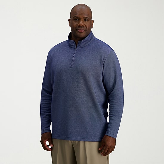 Haggar Mens Mock Neck Long Sleeve Big and Tall Quarter-Zip Pullover