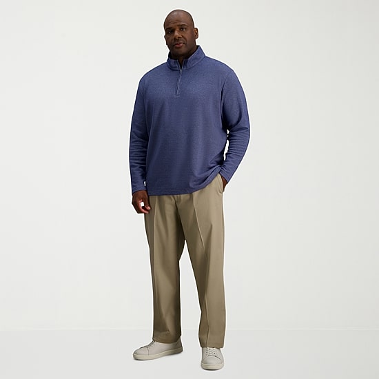Haggar Mens Mock Neck Long Sleeve Big and Tall Quarter-Zip Pullover