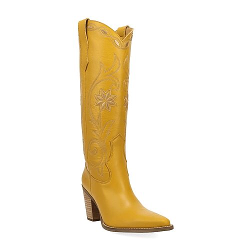 Dingo Womens Miss Daisy Block Heel Cowboy Boots In Yellow