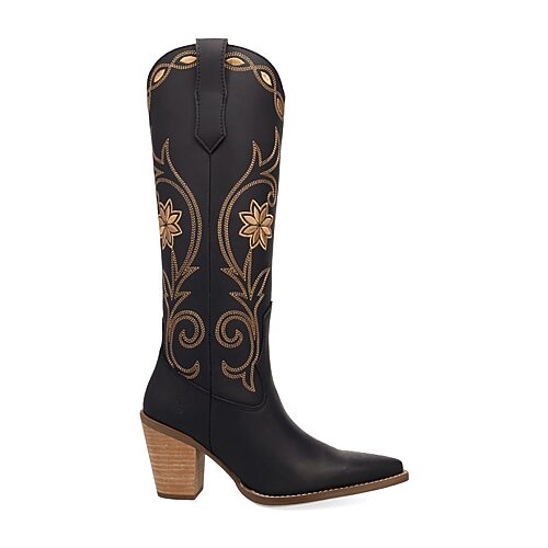 Dingo Womens Miss Daisy Block Heel Cowboy Boots In Black