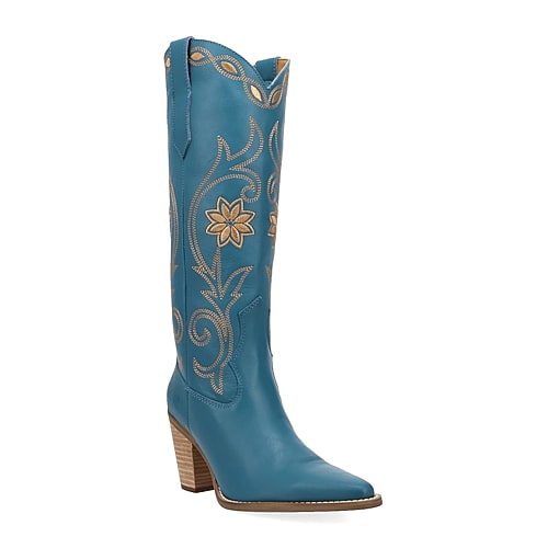 Dingo Womens Miss Daisy Block Heel Cowboy Boots In Blue