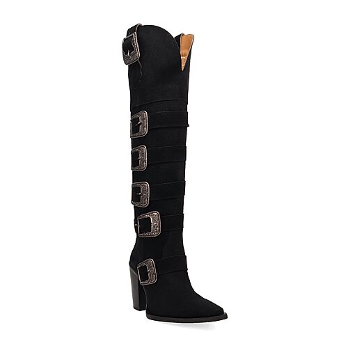 Dingo Womens Bucked Off Block Heel Cowboy Boots In Black
